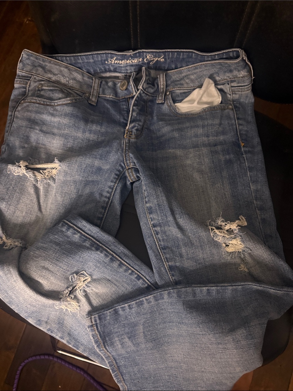 American Eagle Outfitters Men’s Light Blue Distressed Straight Jeans